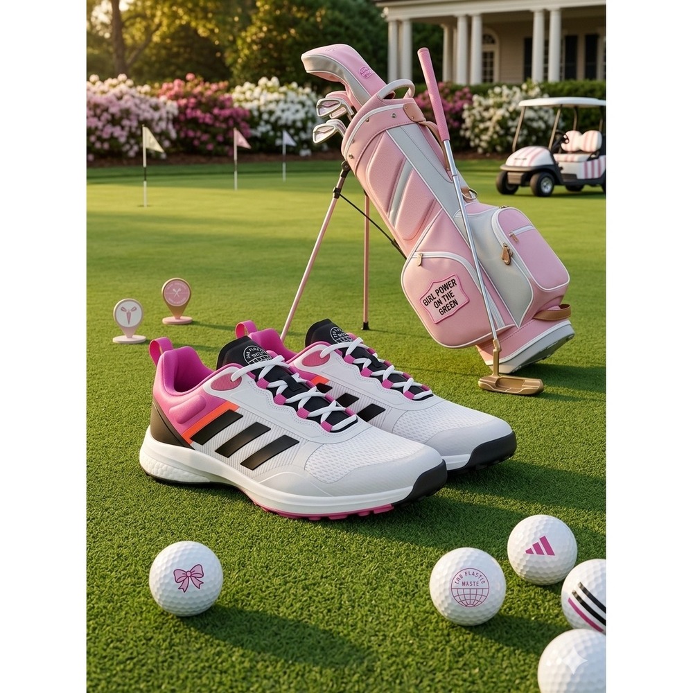 adidas Women's White Pink Black Athletic Golf Shoes